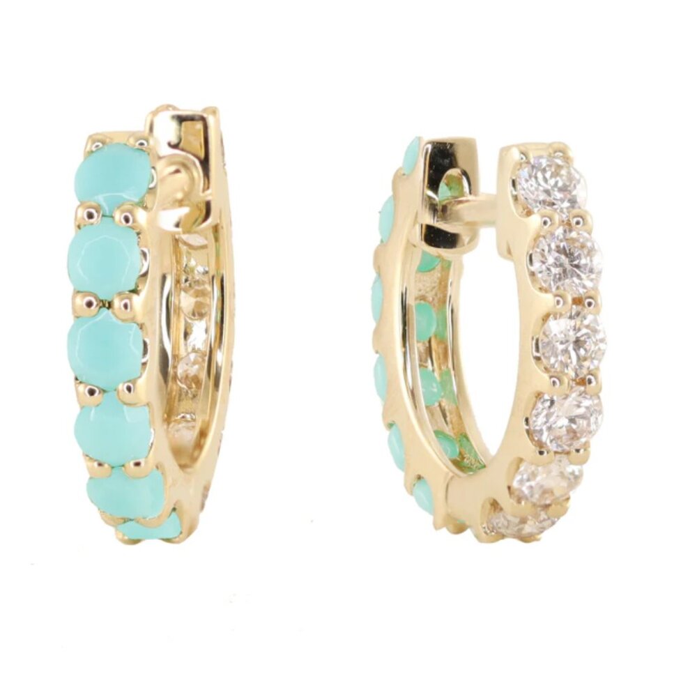 Luna Skye 14kt gold double sided diamond turquoise hoop $1,350.00